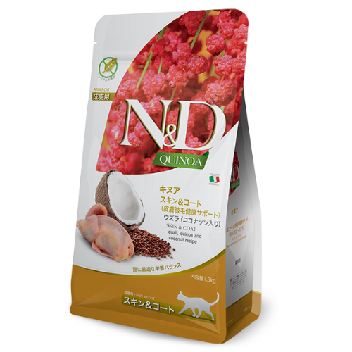 N&D キヌア スキン&コート(皮膚被毛健康サポート)ウズラ 成猫用 300g